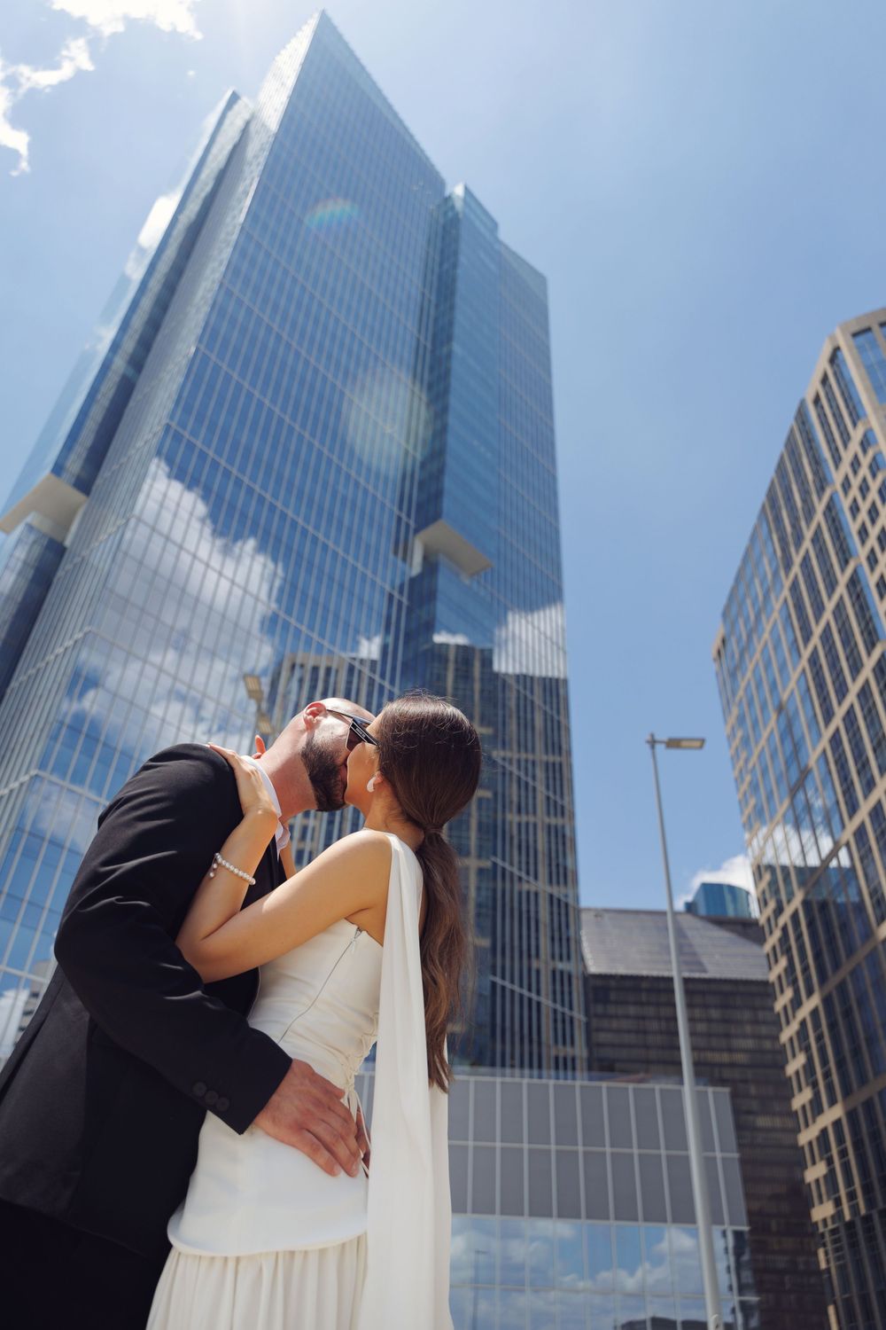 Bride and groom during a downtown Houston wedding photo session