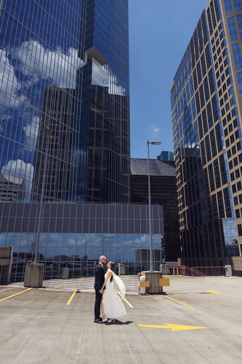 Houston wedding portraits on a downtown rooftop