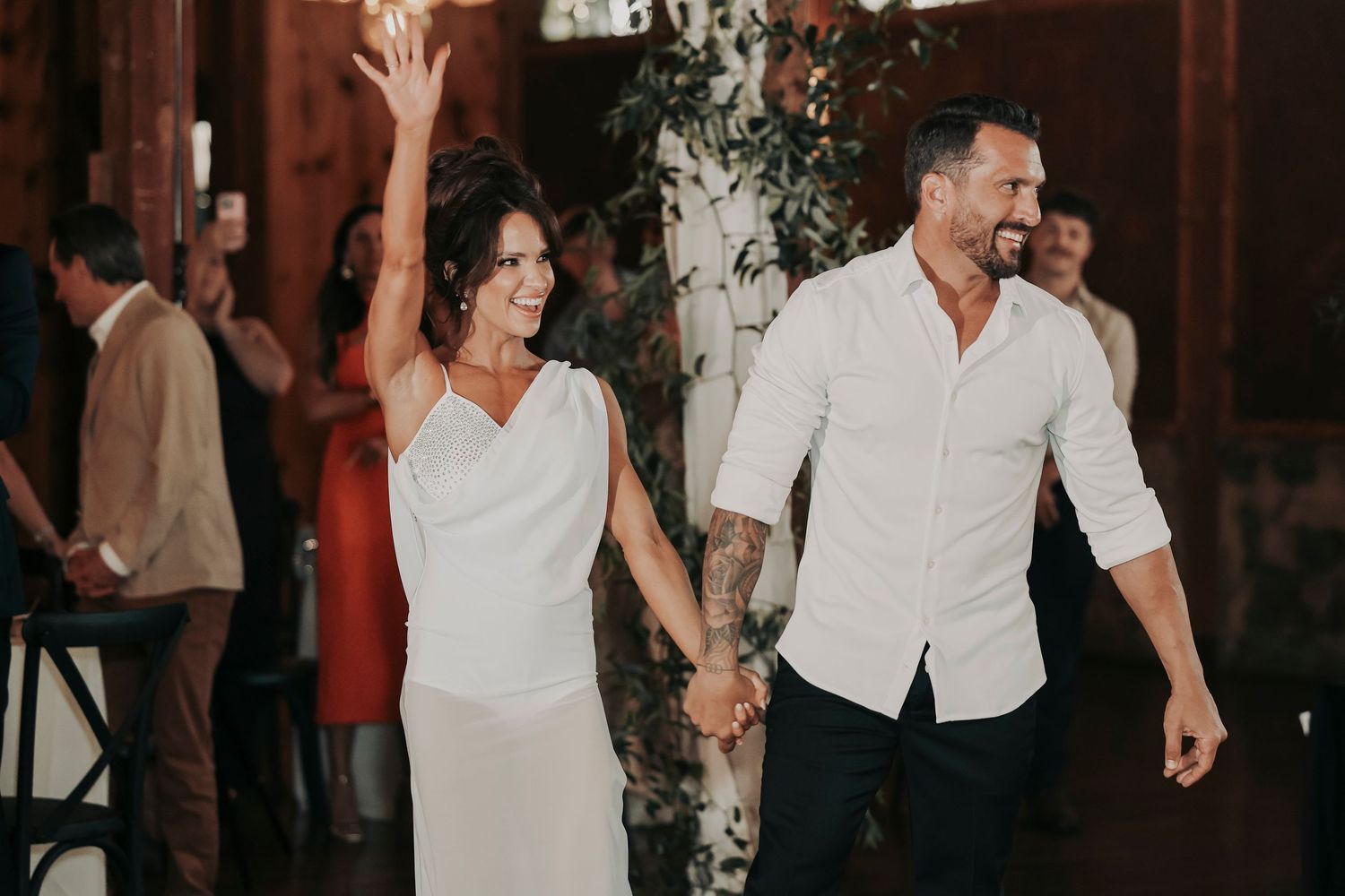Megan and Joel seeing their Cotton Mill reception room for the first time