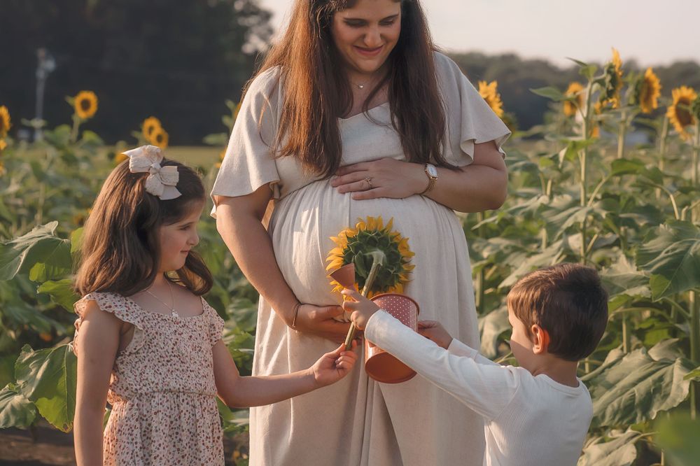 A sweet interaction with sunflowers during a summer evening photo session in the Hudson Valley,NY.