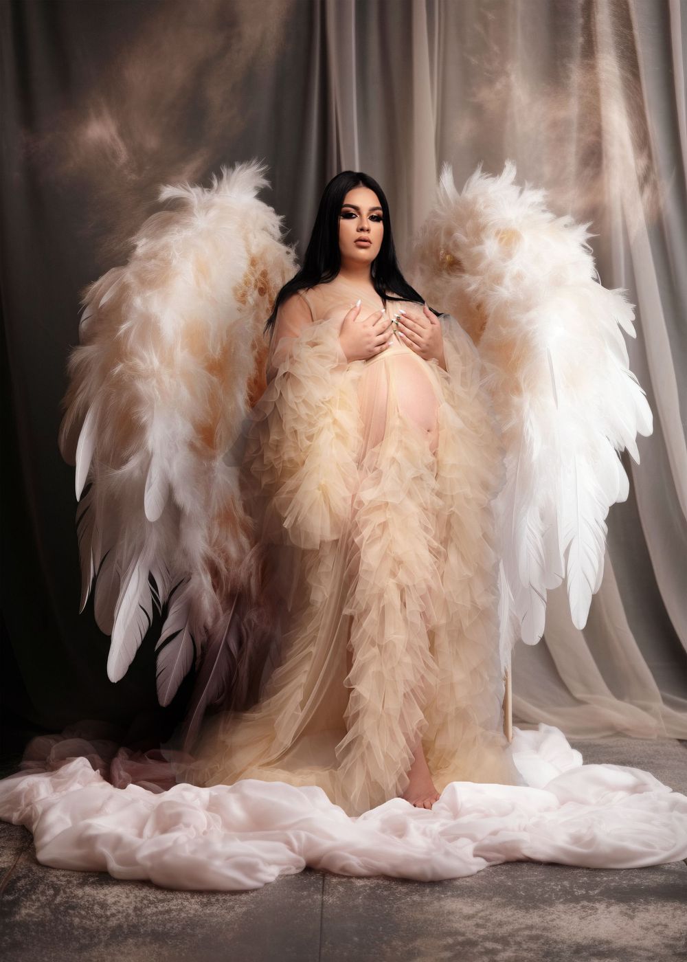 motherhood photography session with angel wings Wolverhampton studio