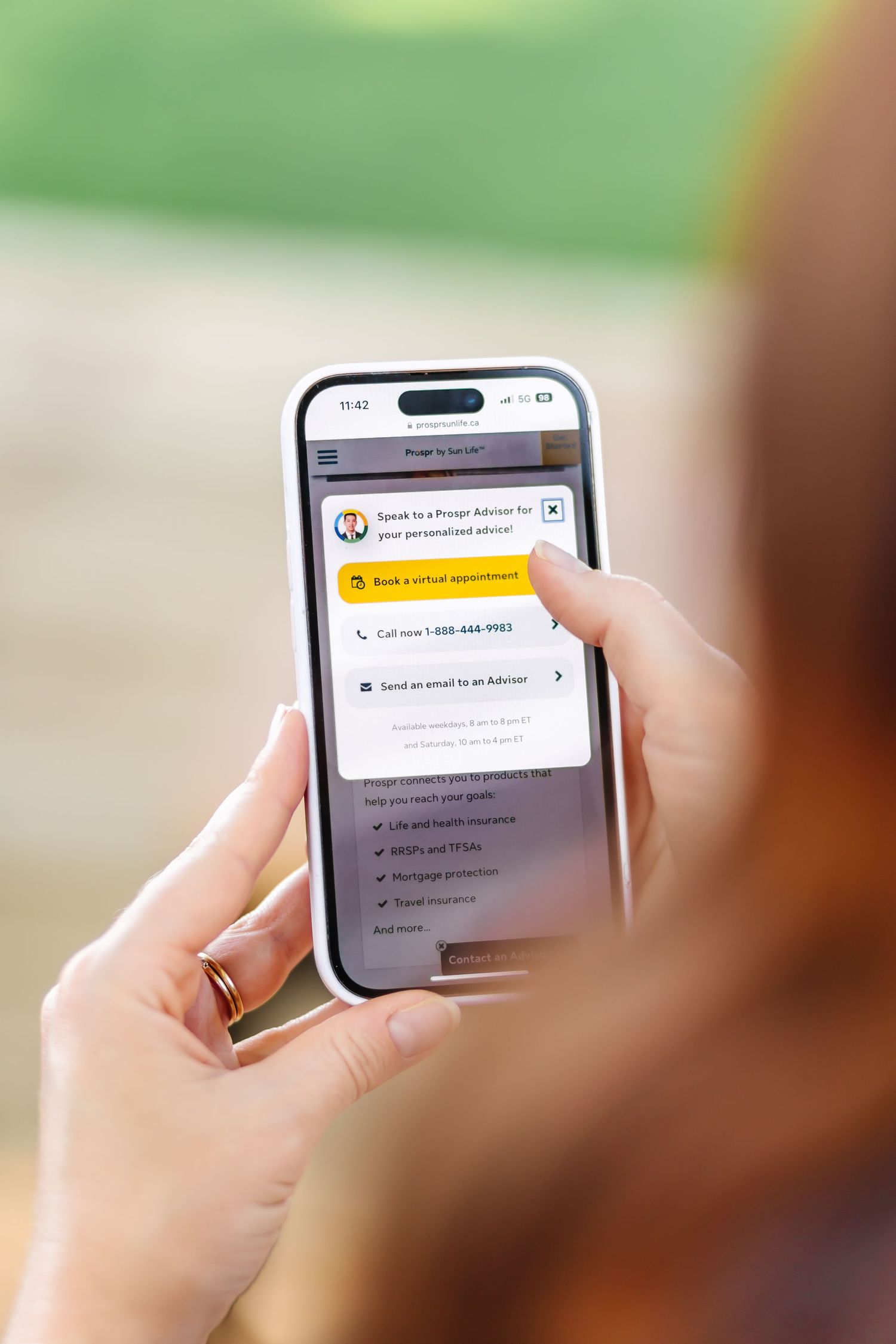 Hands holding smartphones displaying various app screens and survey questions against blurred backgrounds.