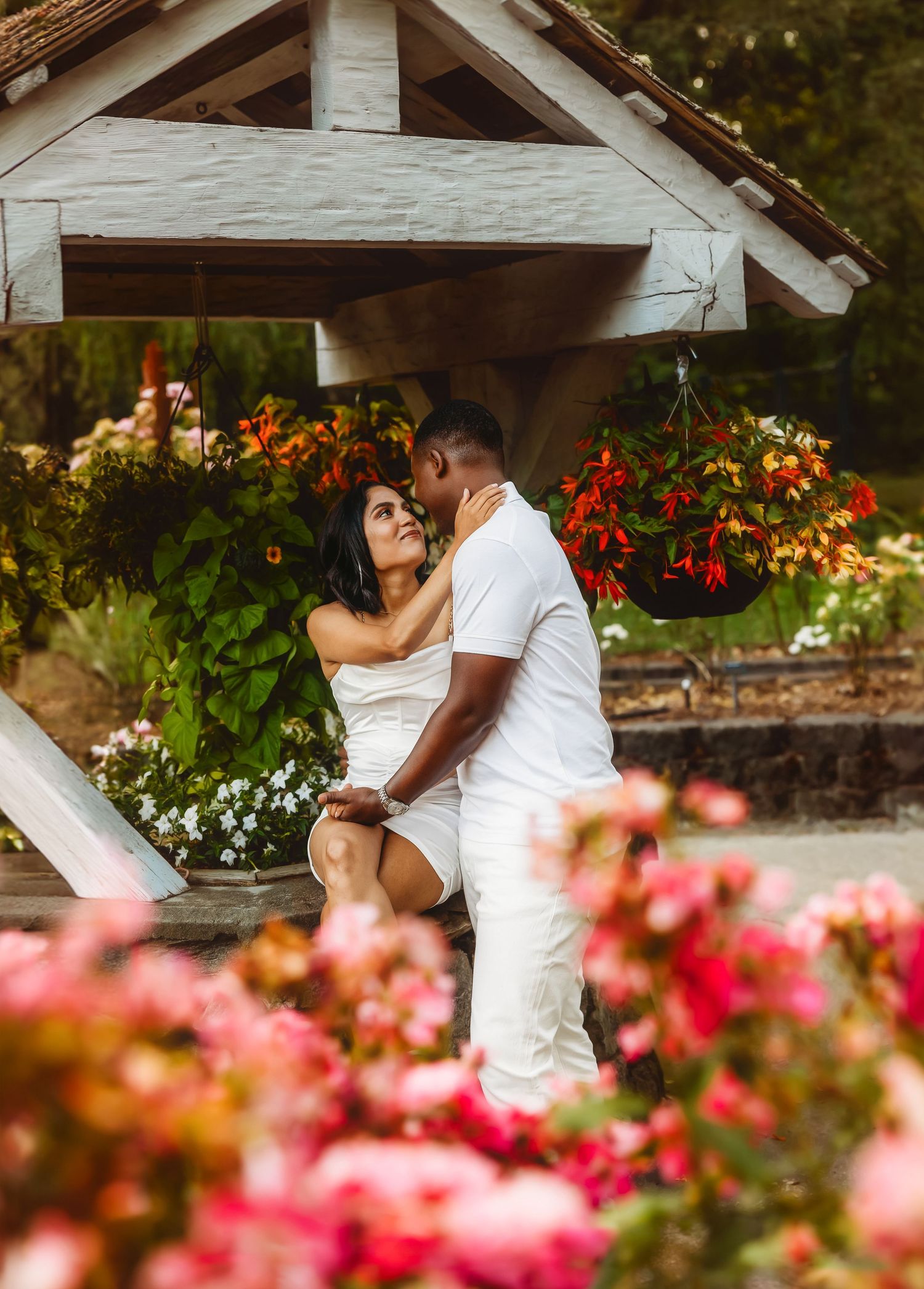 Engagement session at the rose garden in Tacoma Washington