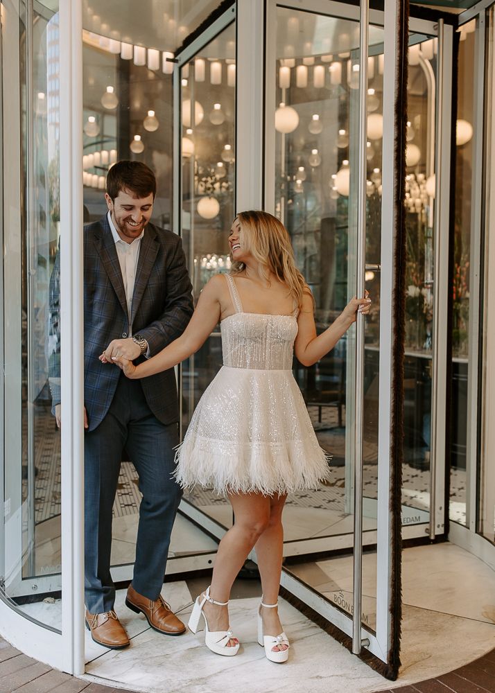 Urban, editorial engagement session at La Belle Helene in Charlotte, NC.