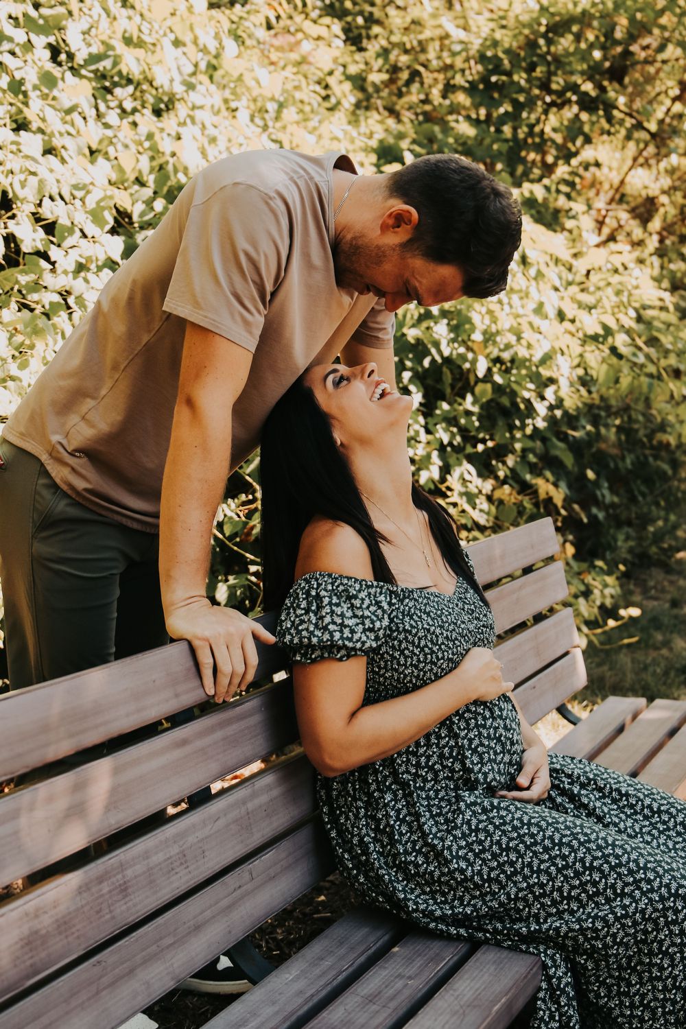 Maternity photo on bench
