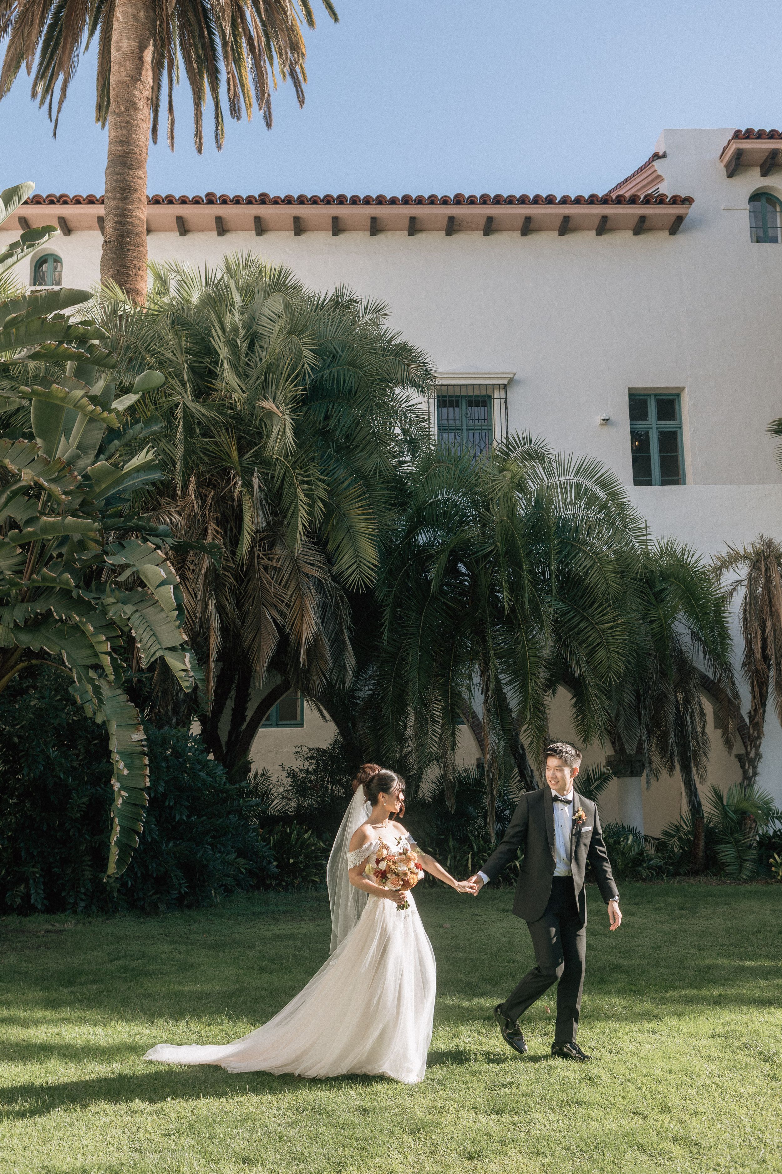 Bride and groom at a courthouse wedding captured on film; Carolinas and California wedding photographer.