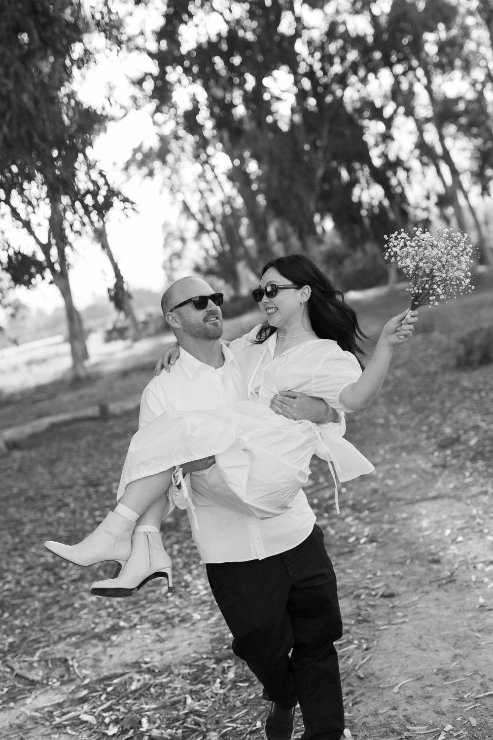 Black and white engagement photo in the Central California area.