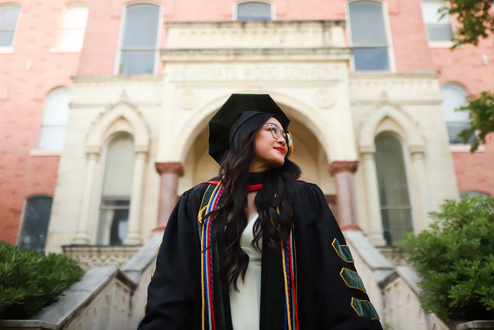 Graduation portrait with cap and gown