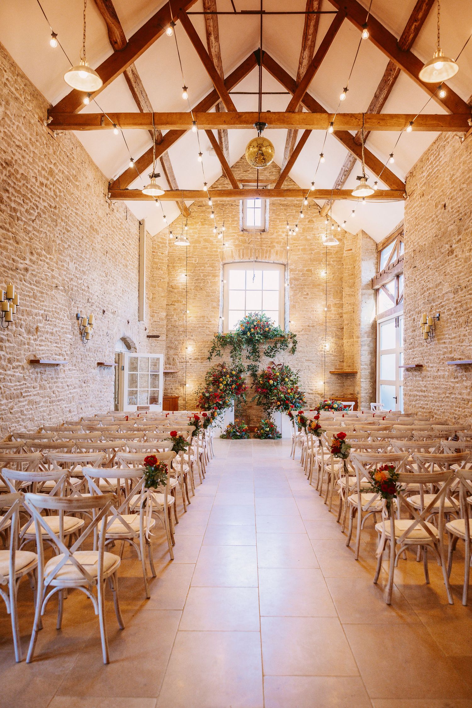 wedding venue with large venue room in old barn style with beams