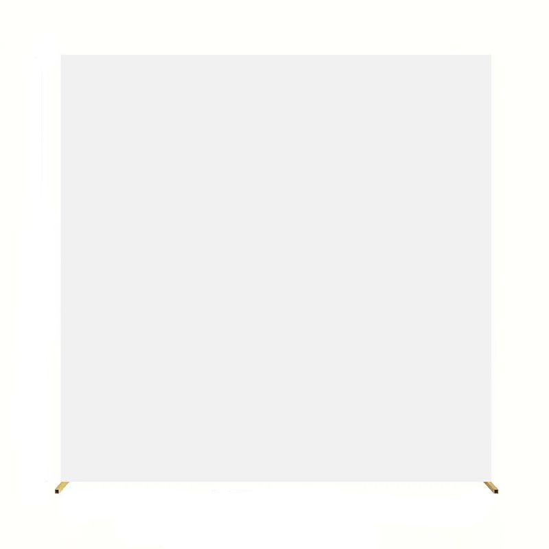 Square white backdrop with gold metal stand.