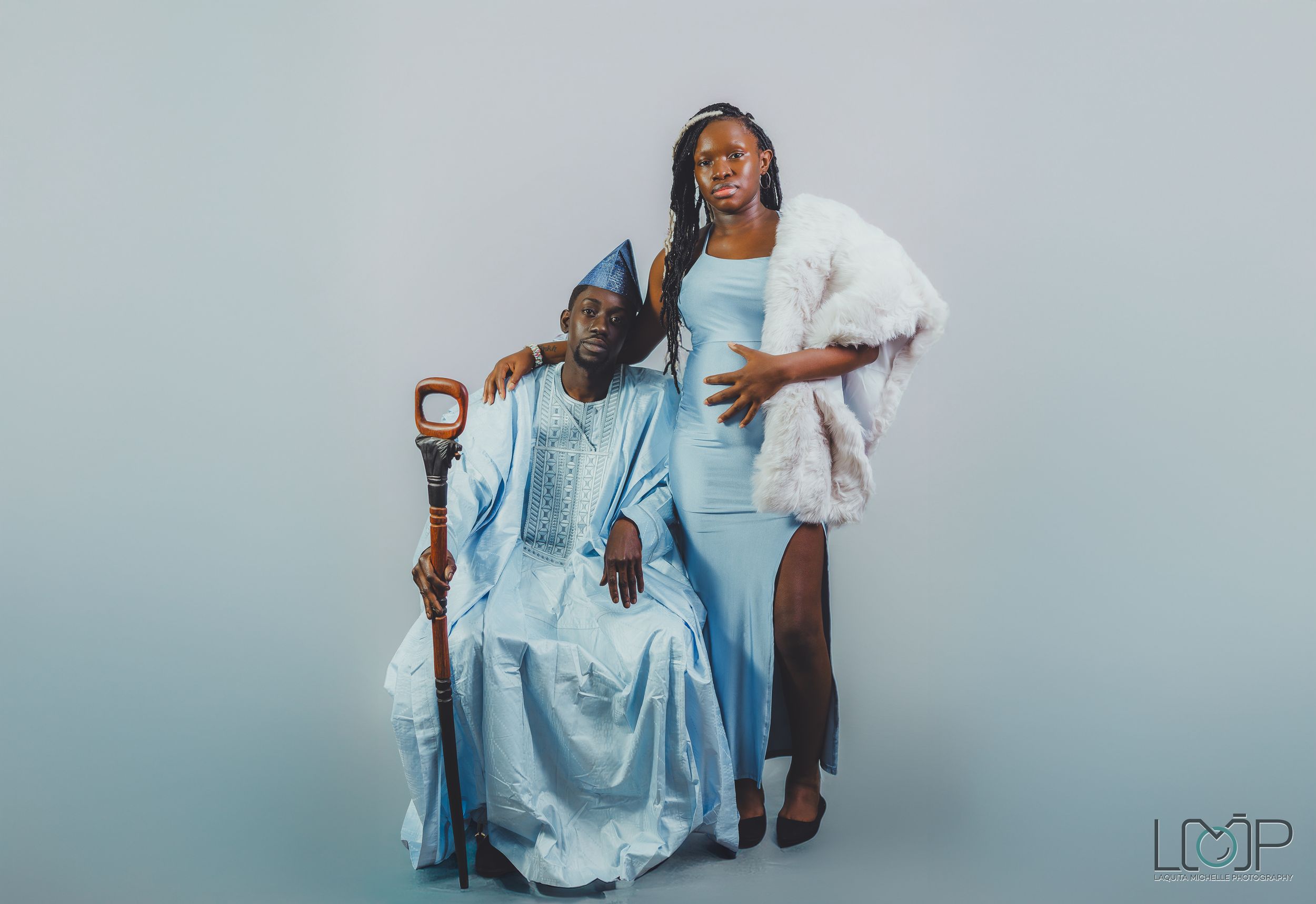 A series of six ethereal dance poses against a light blue background showcasing flowing white fabric in motion.