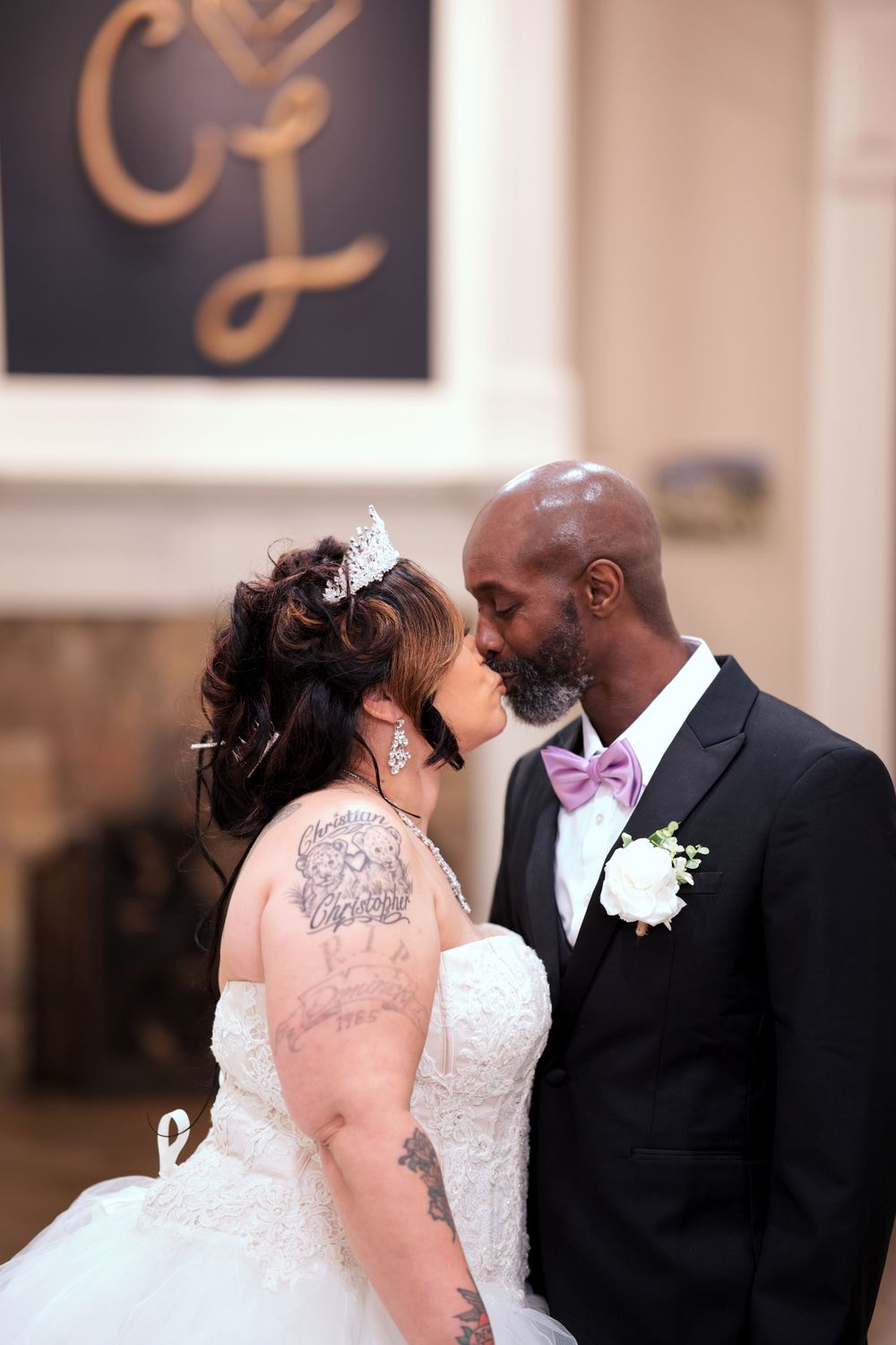 Newlyweds sharing quiet moment alone after ceremony