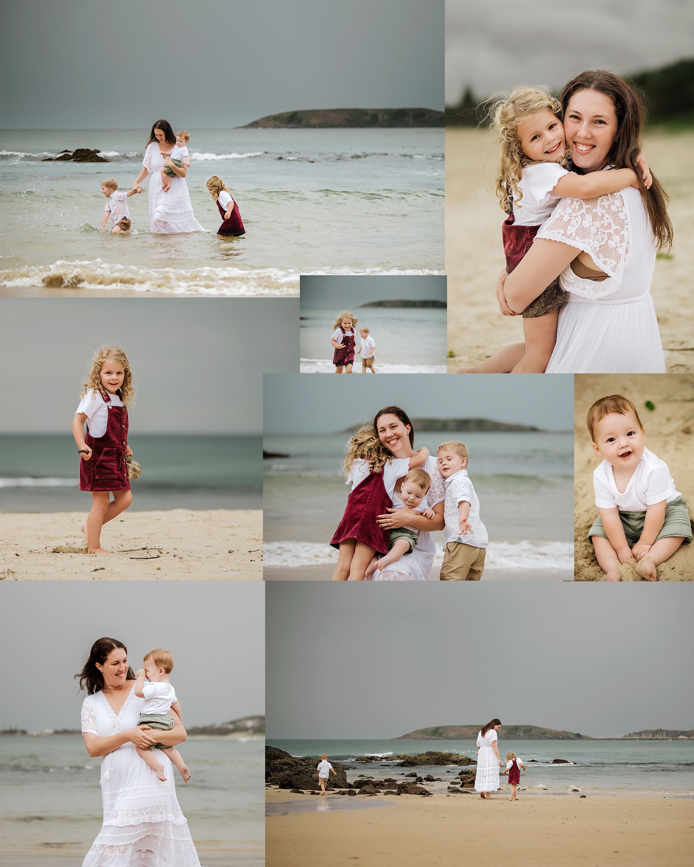 mum and children on beach Coffs Harbour