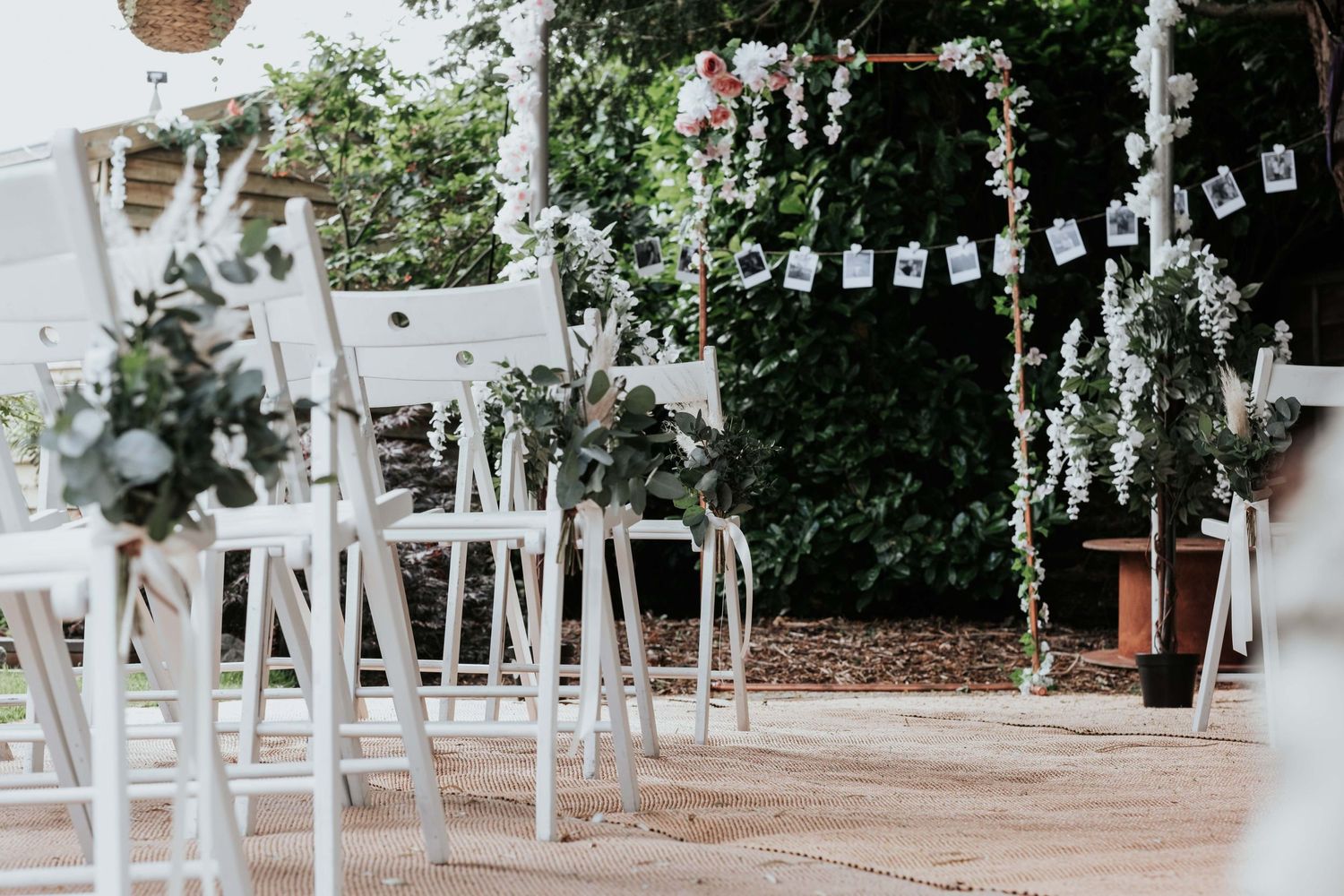 Empty chairs lined at alter before wedding starts