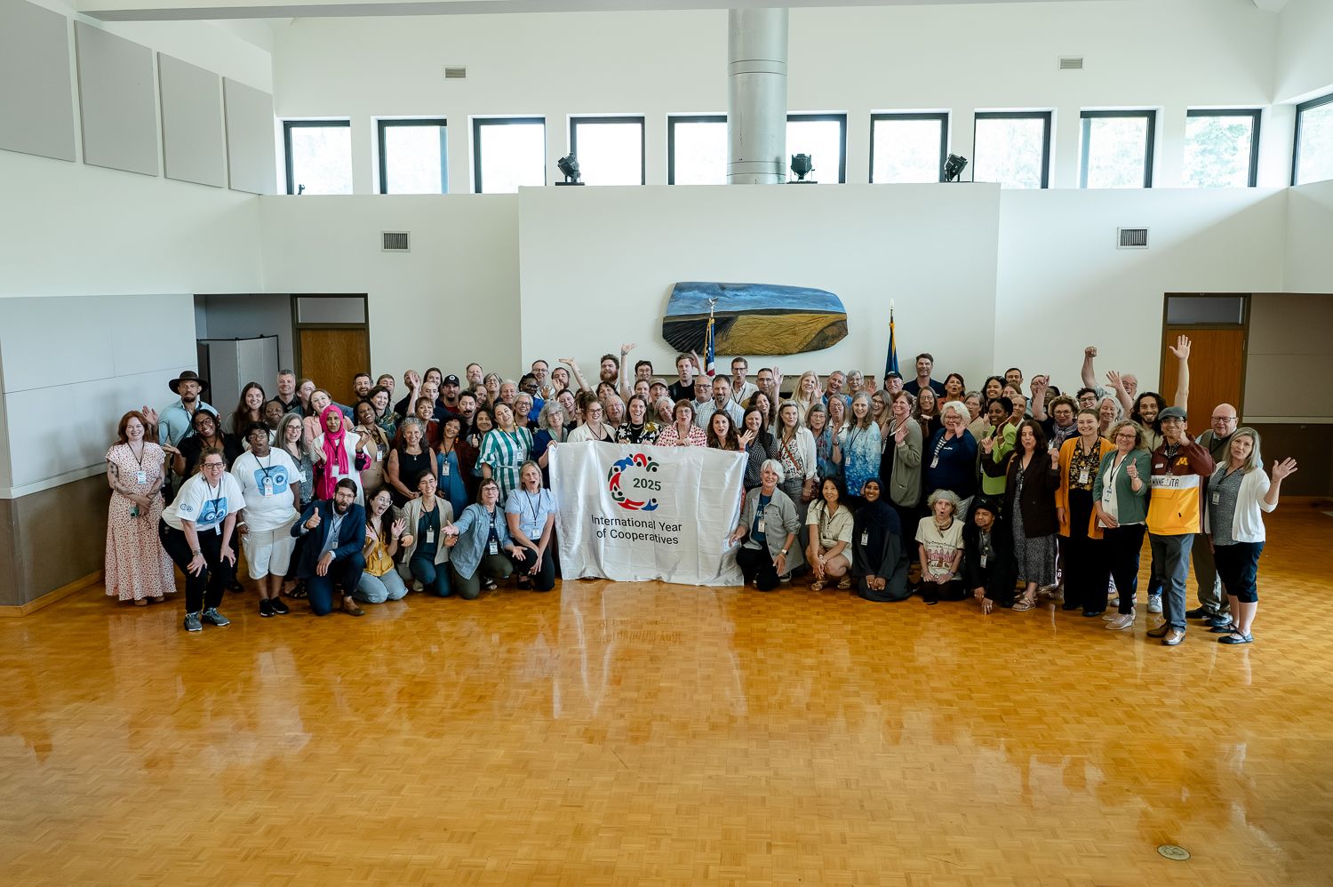 Group photo documenting a corporate event.