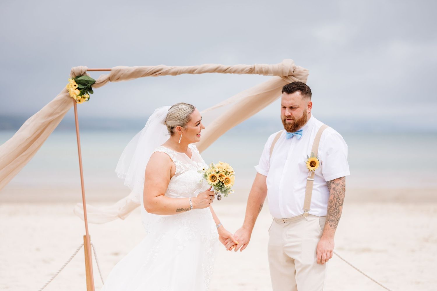 Weymouth Beach wedding. Beach wedding UK. Sunflower wedding. Outdoor wedding Dorset. Celebrant Dorset. Weymouth wedding venue