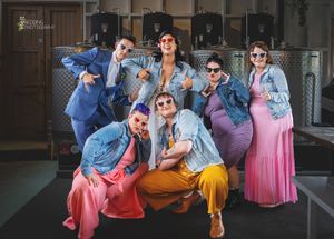 The bridal party making it fun