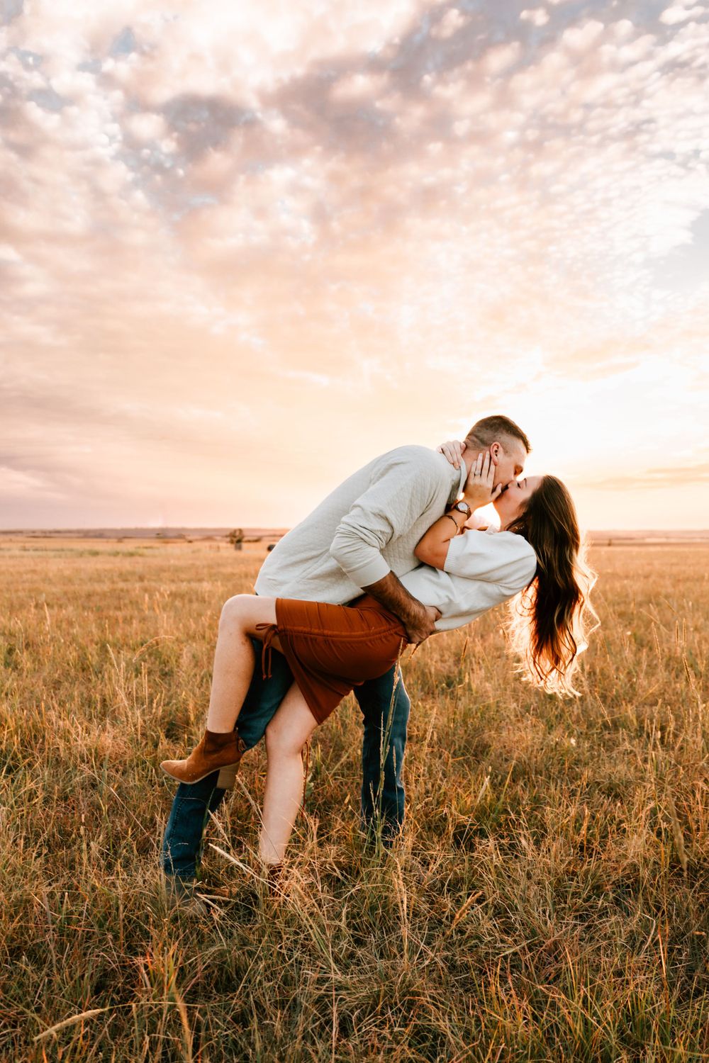 Lexi and Caleb pose during their fall sunset session in Osage County Oklahoma.