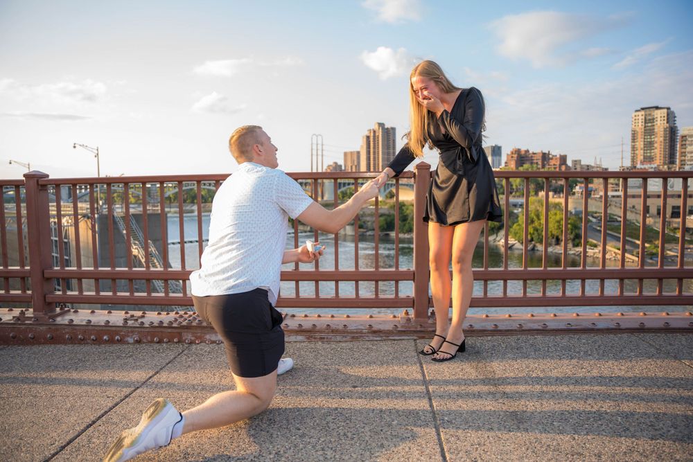 surprise proposal photoshoot/photography stone arch bridge