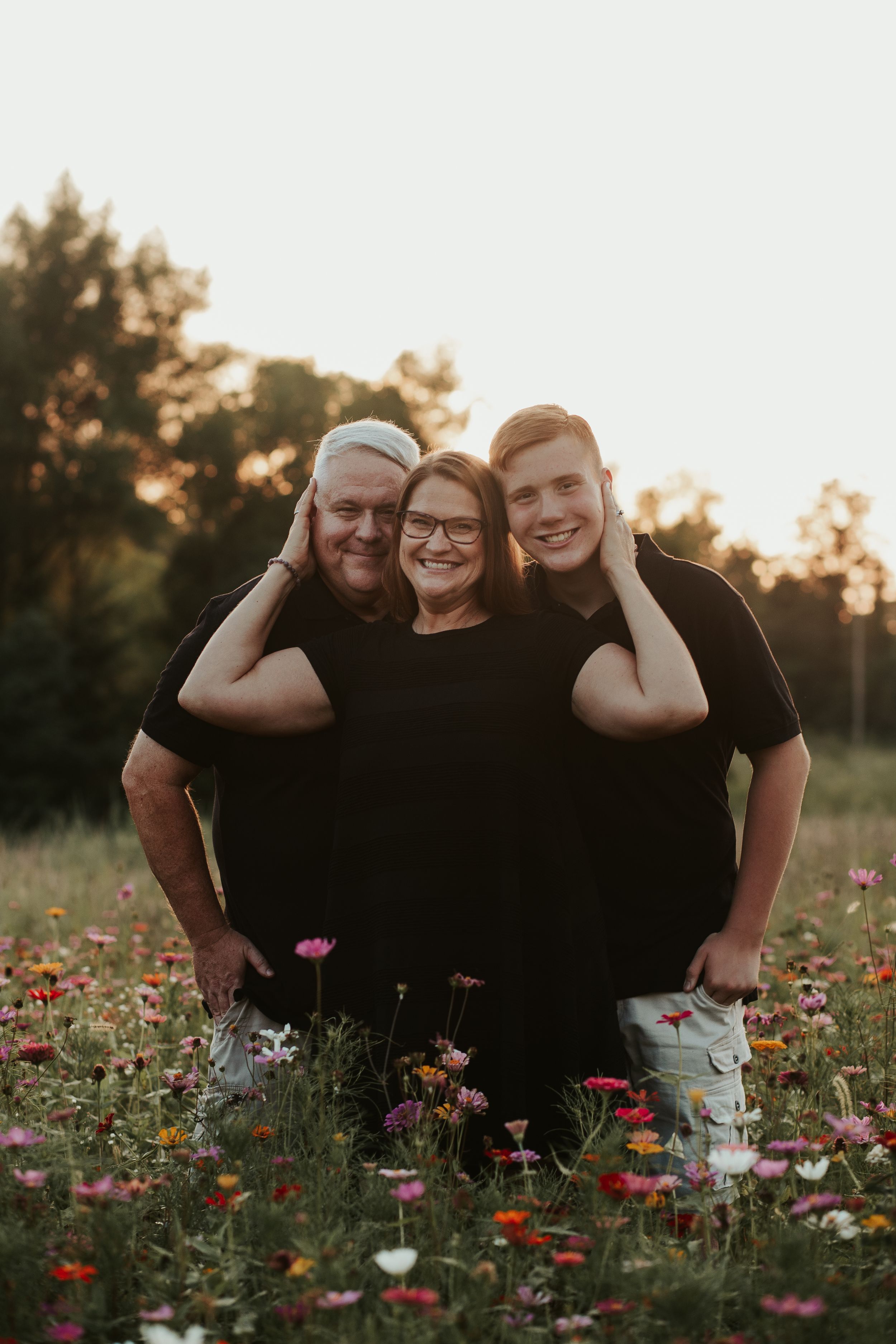 family photo in zinnia flowers