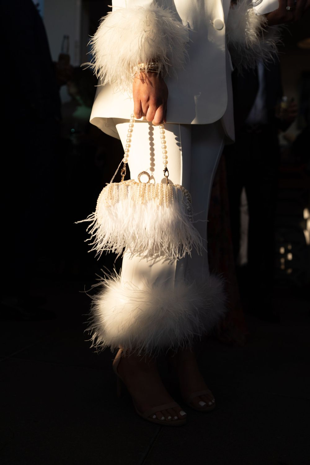 Bridal outfit candid detail shot.