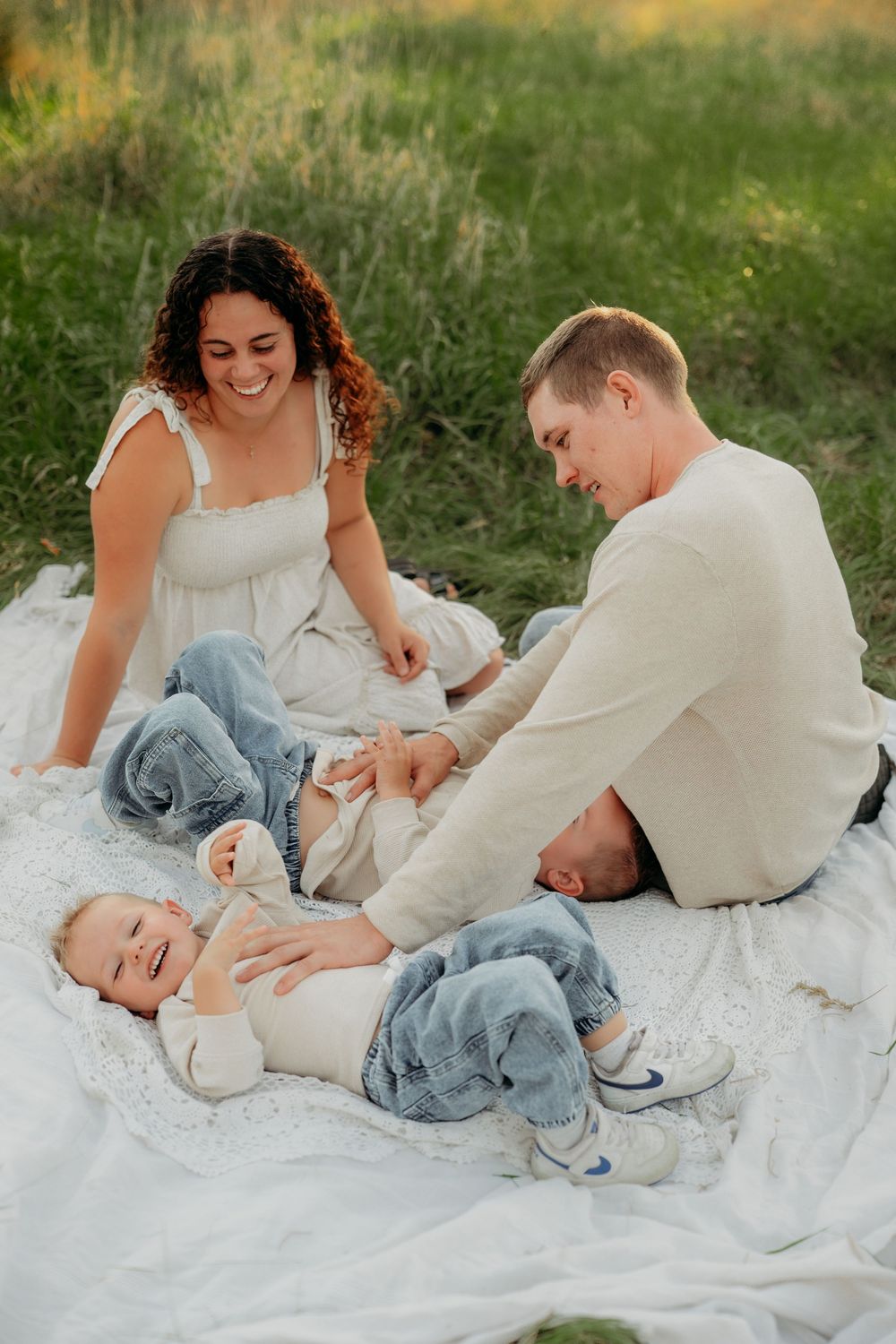 Family photography session during golden hour. Happy, joyous family sessions capturing the moments. Bathurst family photographer.