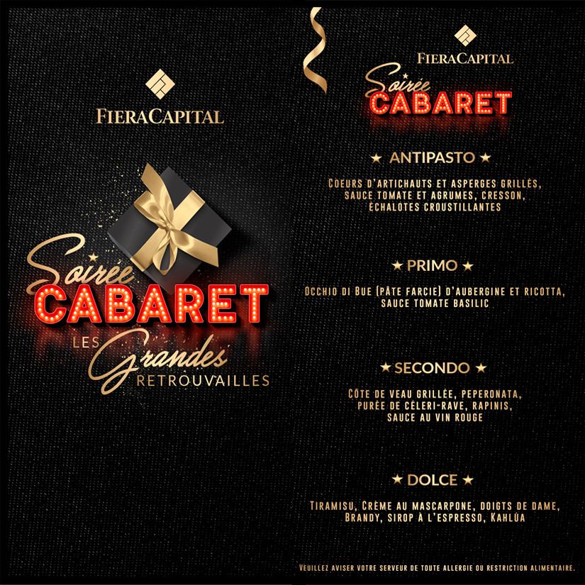 Graphisme pour FIERA CAPITAL menu  pour leur soirée privée