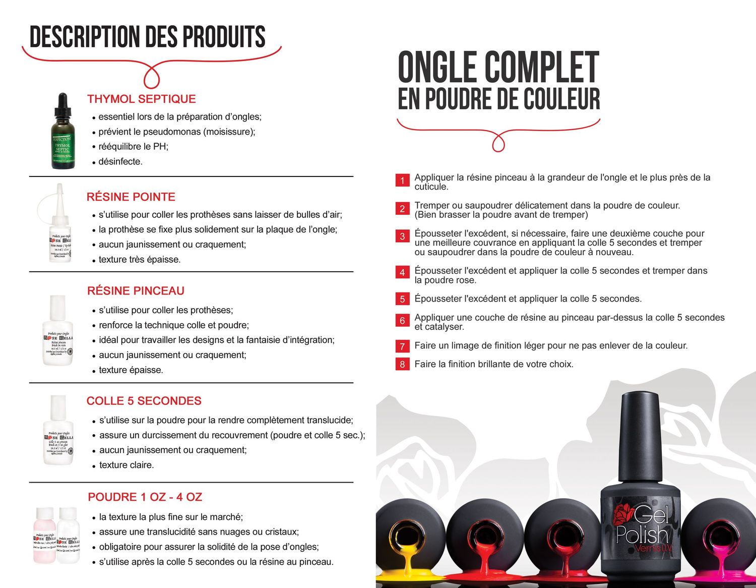 Graphisme pour ROSE BELLA DISTRIBUTION brochure explicative technique de pose d'ongles