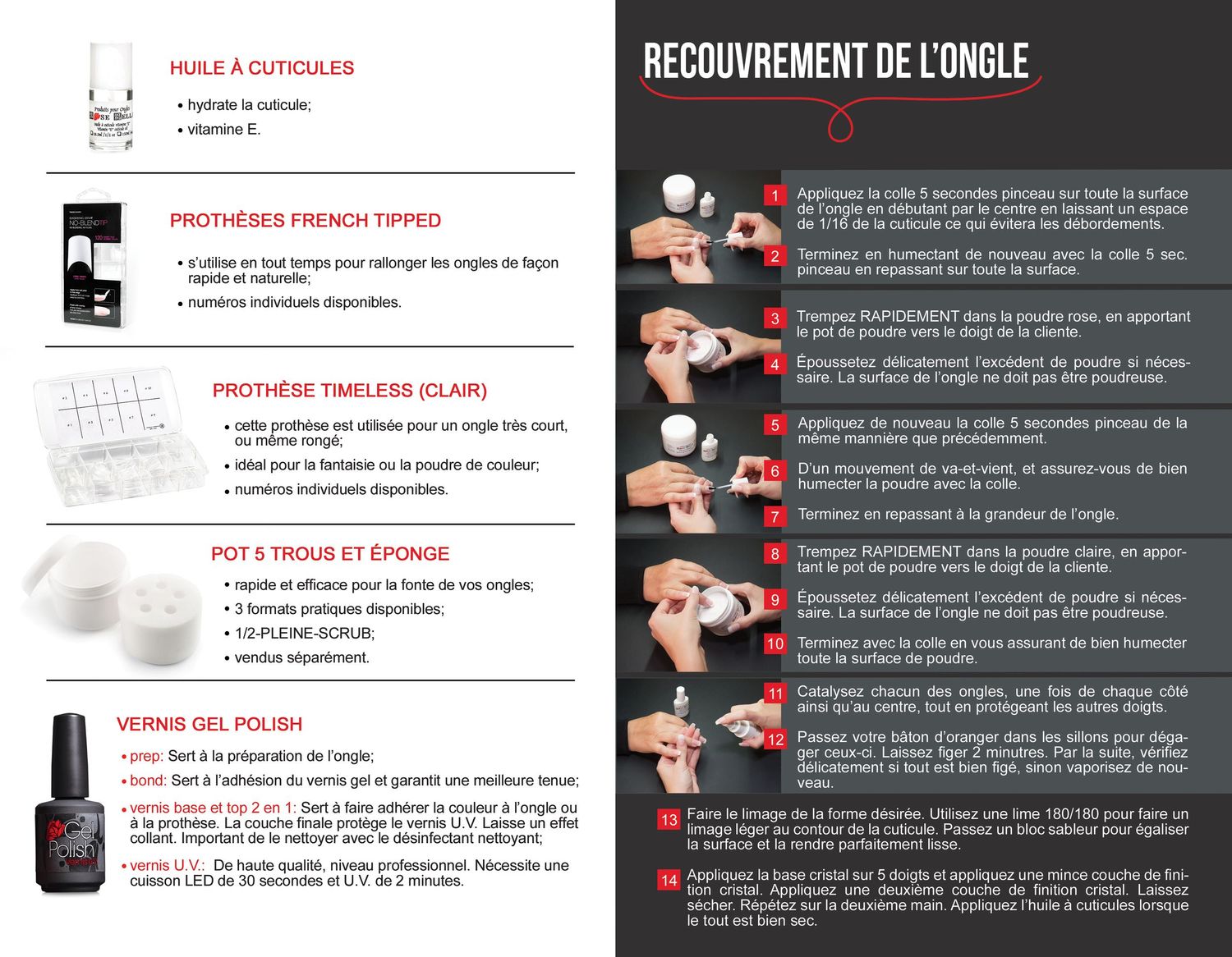 Graphisme pour ROSE BELLA DISTRIBUTION brochure explicative technique de pose d'ongles