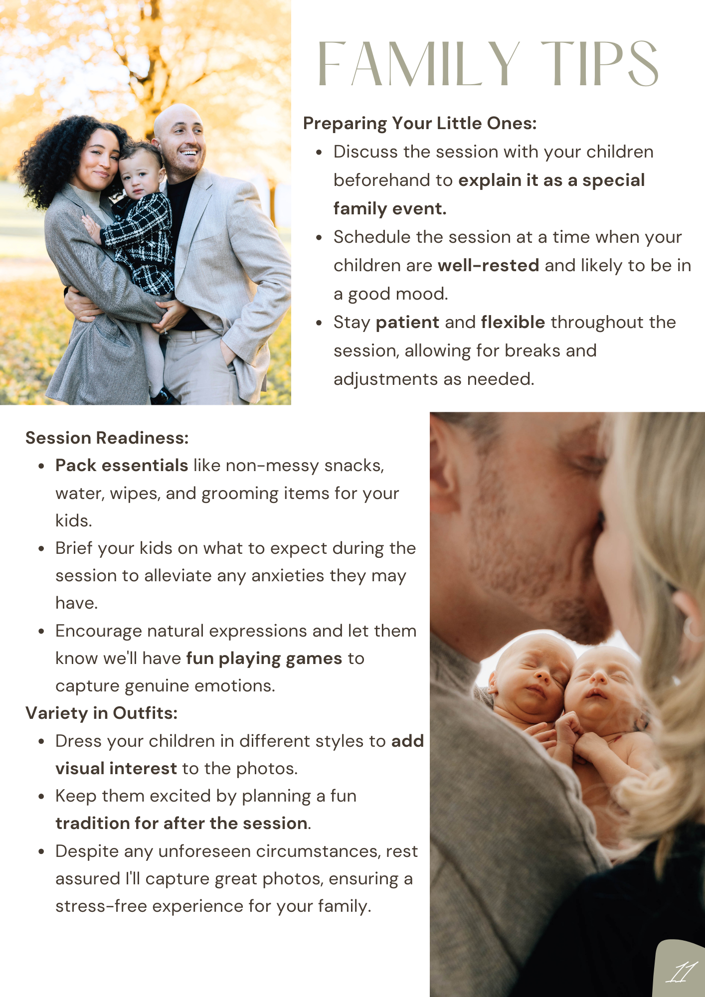 Family photography tips guide with advice on preparing children for portrait sessions.