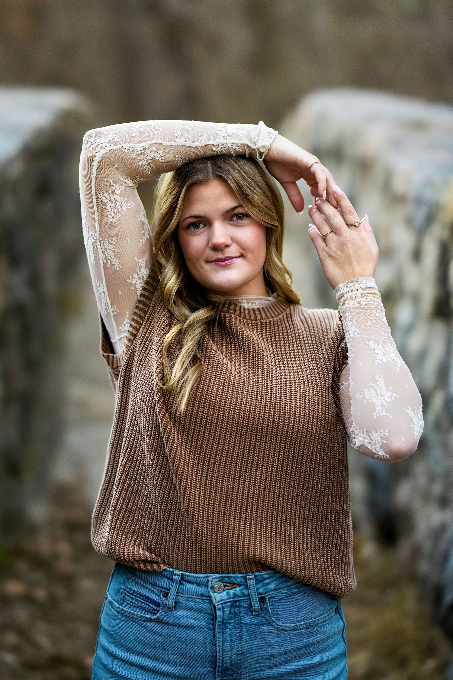 senior girl photo with a beautiful stone bridge