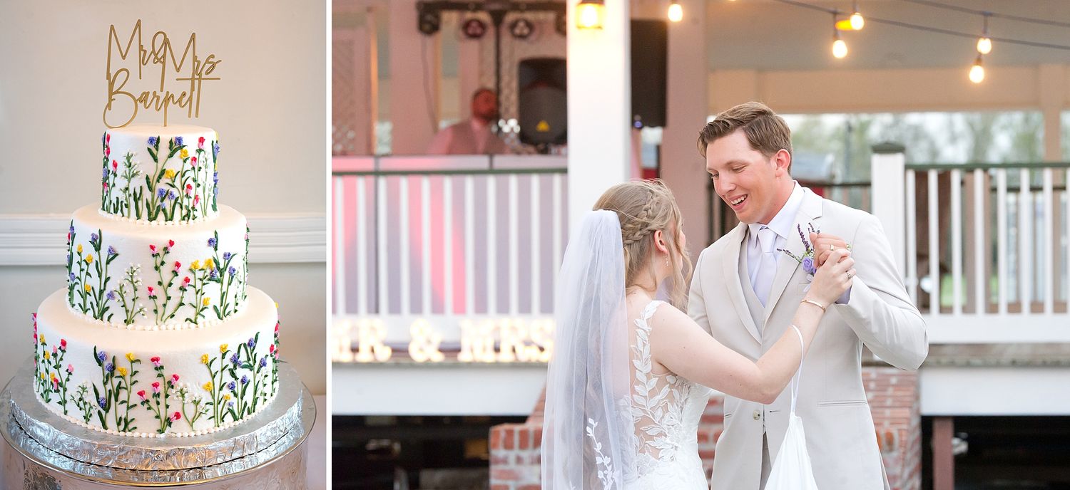 A collage of wedding reception details showing cakes, decorations, and celebration moments in soft pastel tones.