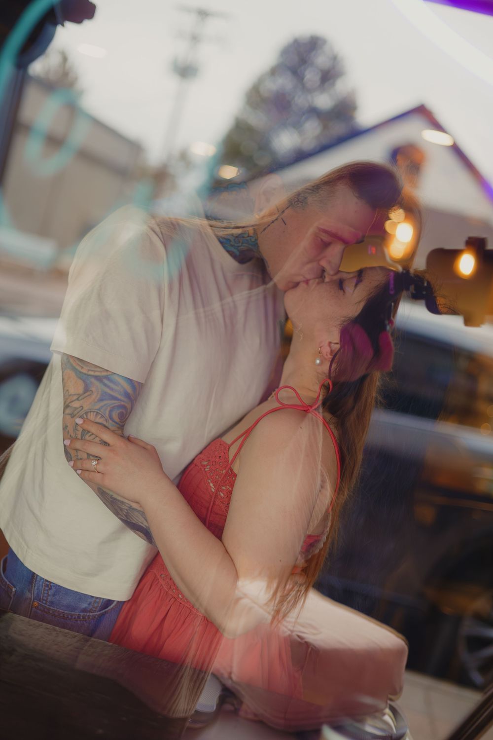 Cozy coffee shop engagement photos in downtown Parker, Colorado.