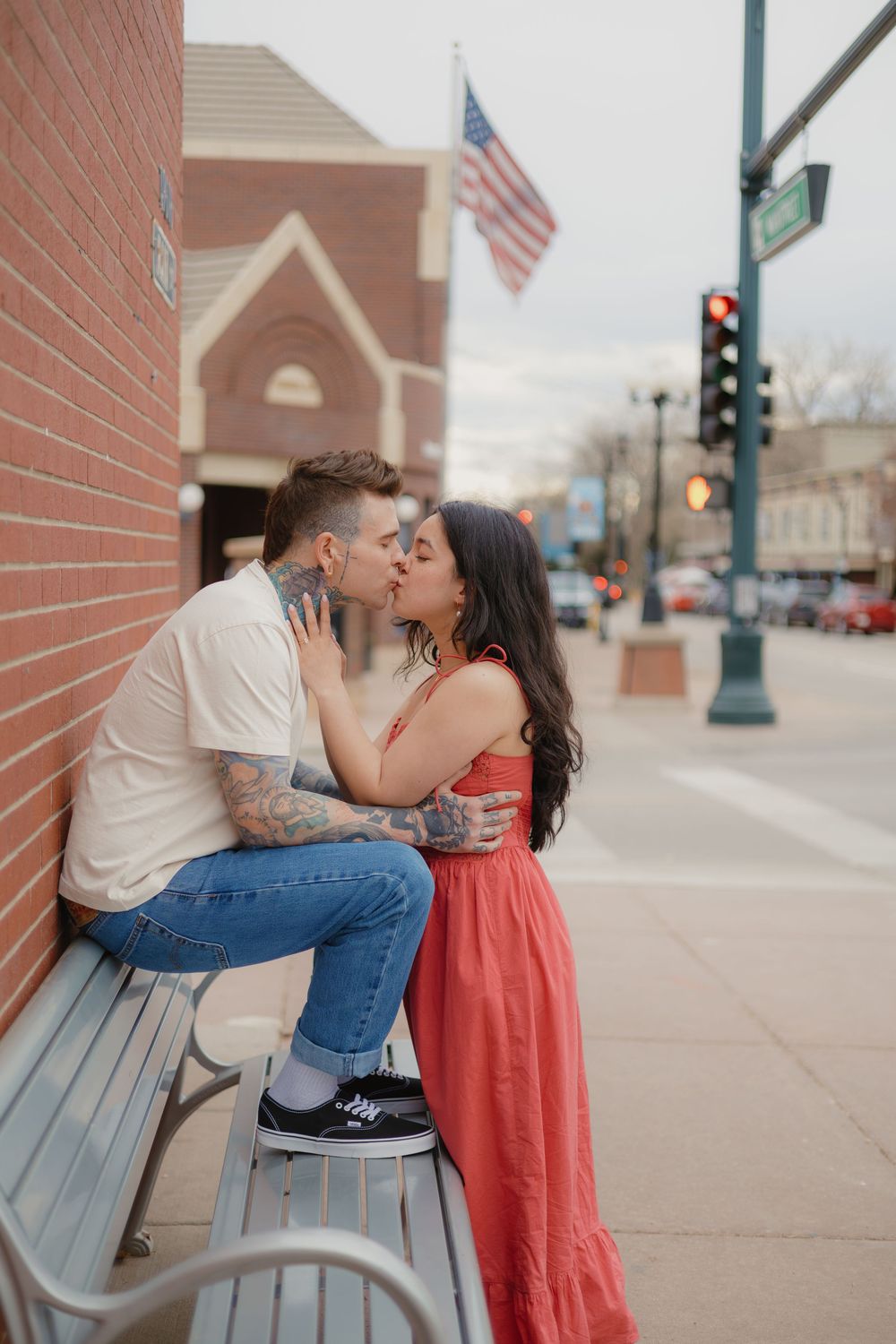 Cozy coffee shop engagement photos in downtown Parker, Colorado.