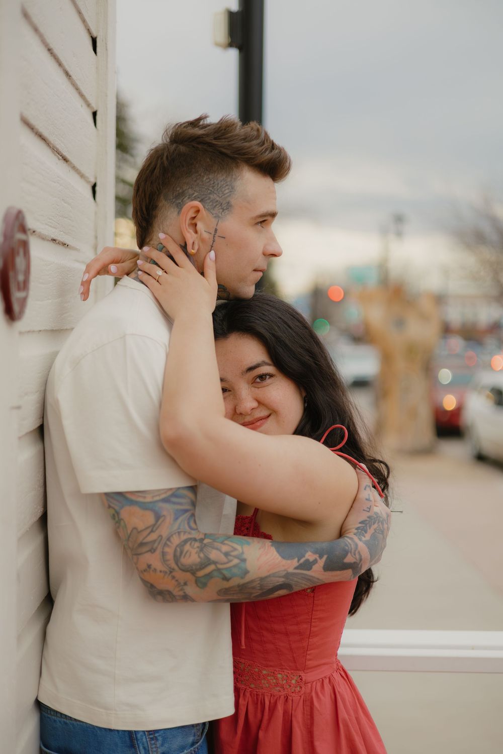 Cozy coffee shop engagement photos in downtown Parker, Colorado.