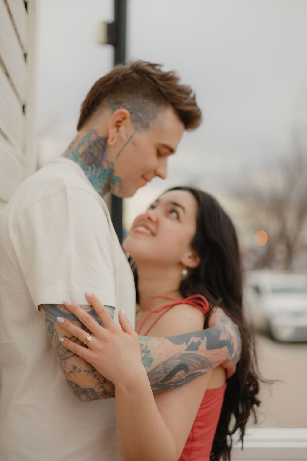 Cozy coffee shop engagement photos in downtown Parker, Colorado.