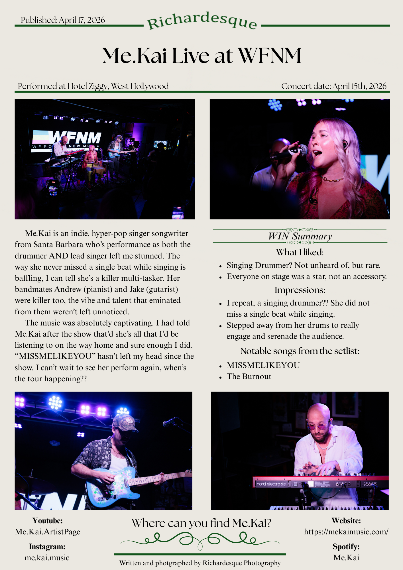 News letter about live music in the Los Angeles County area. Anna Dellario performed at We Found New Music at Bar Lubitsch in West Hollywood