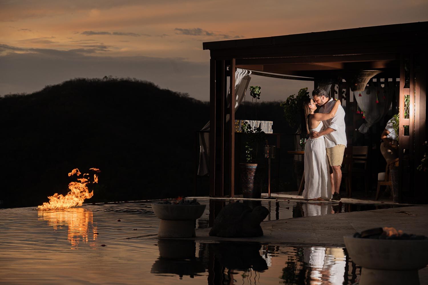 Romantic proposal at Casa Chameleon Las Catalinas Costa Rica during sunset