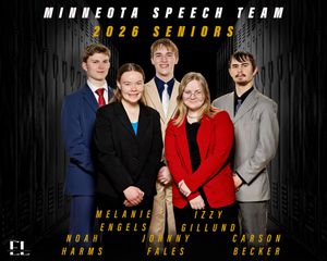 Minneota Speech Team 2026 seniors group portrait with five students in formal attire.
