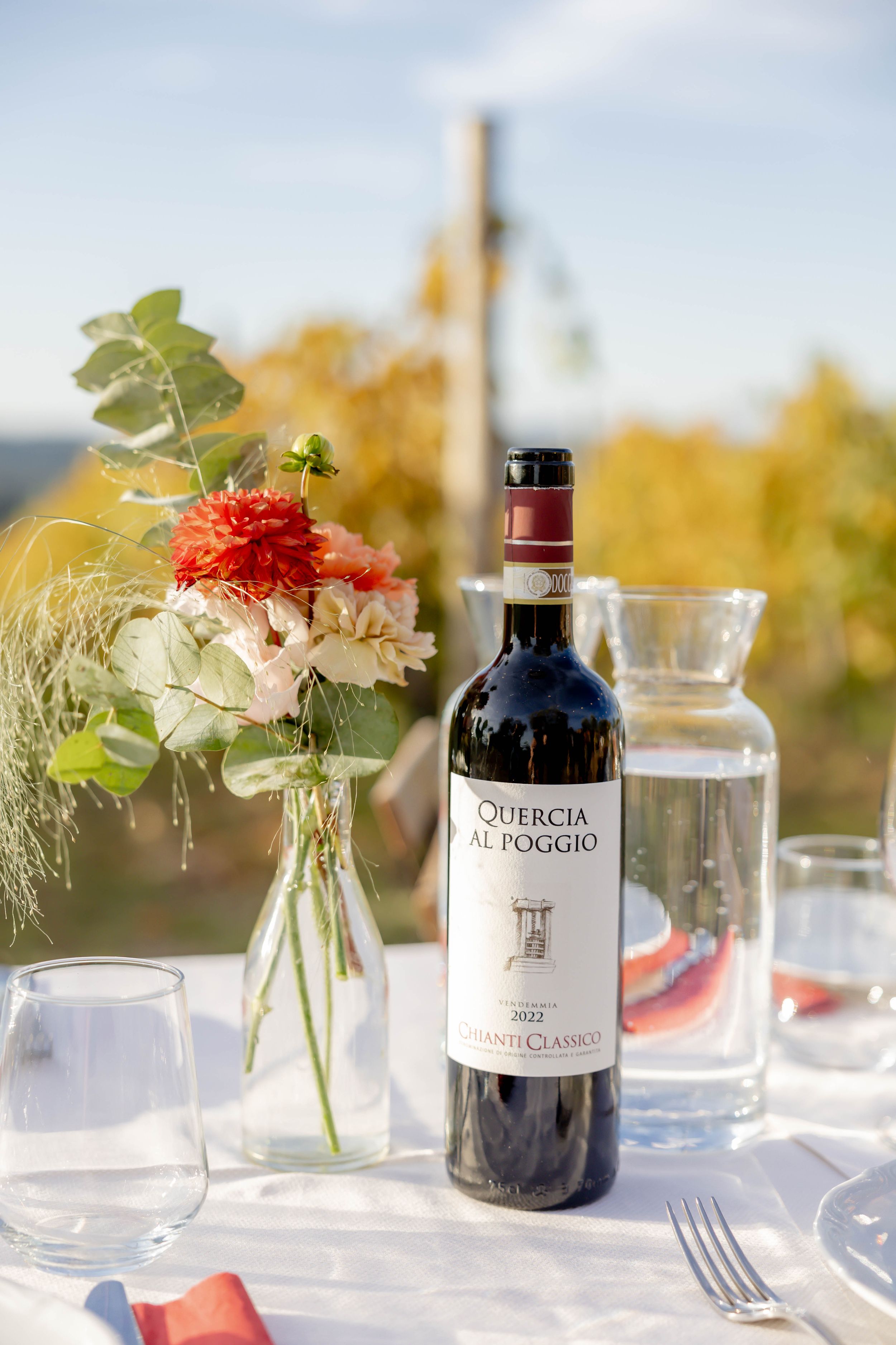 Destination Photography - Quercia Al Poggio tablescape with wine