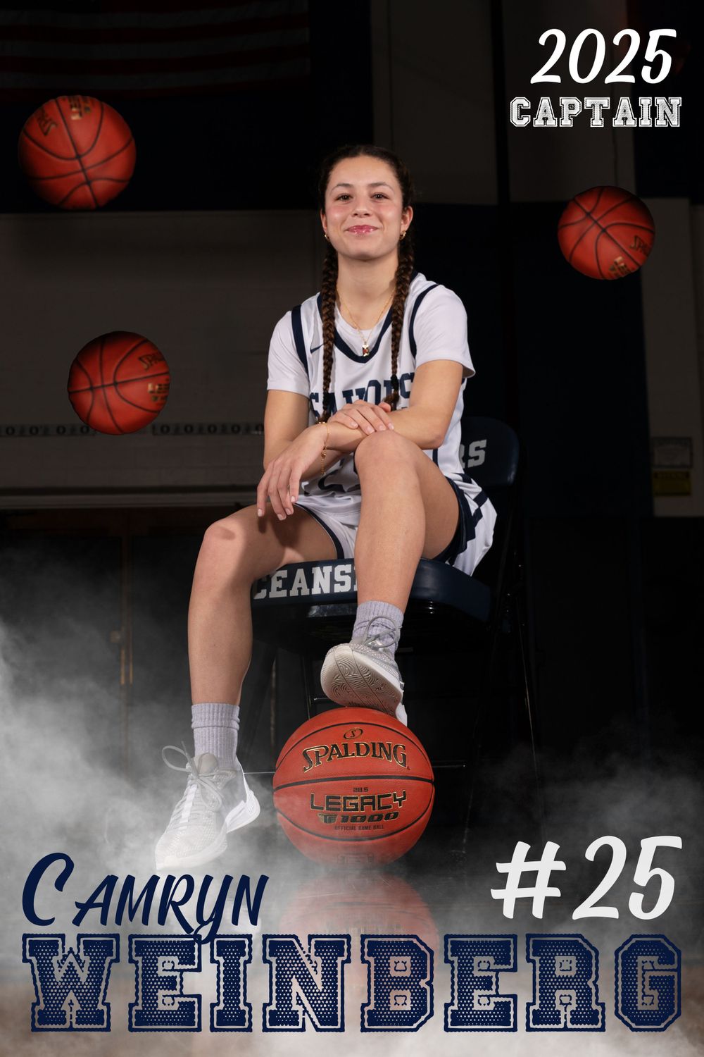 Banner design and printing for Oceanside High School Girls Varsity Basketball Senior Player for Senior Night.