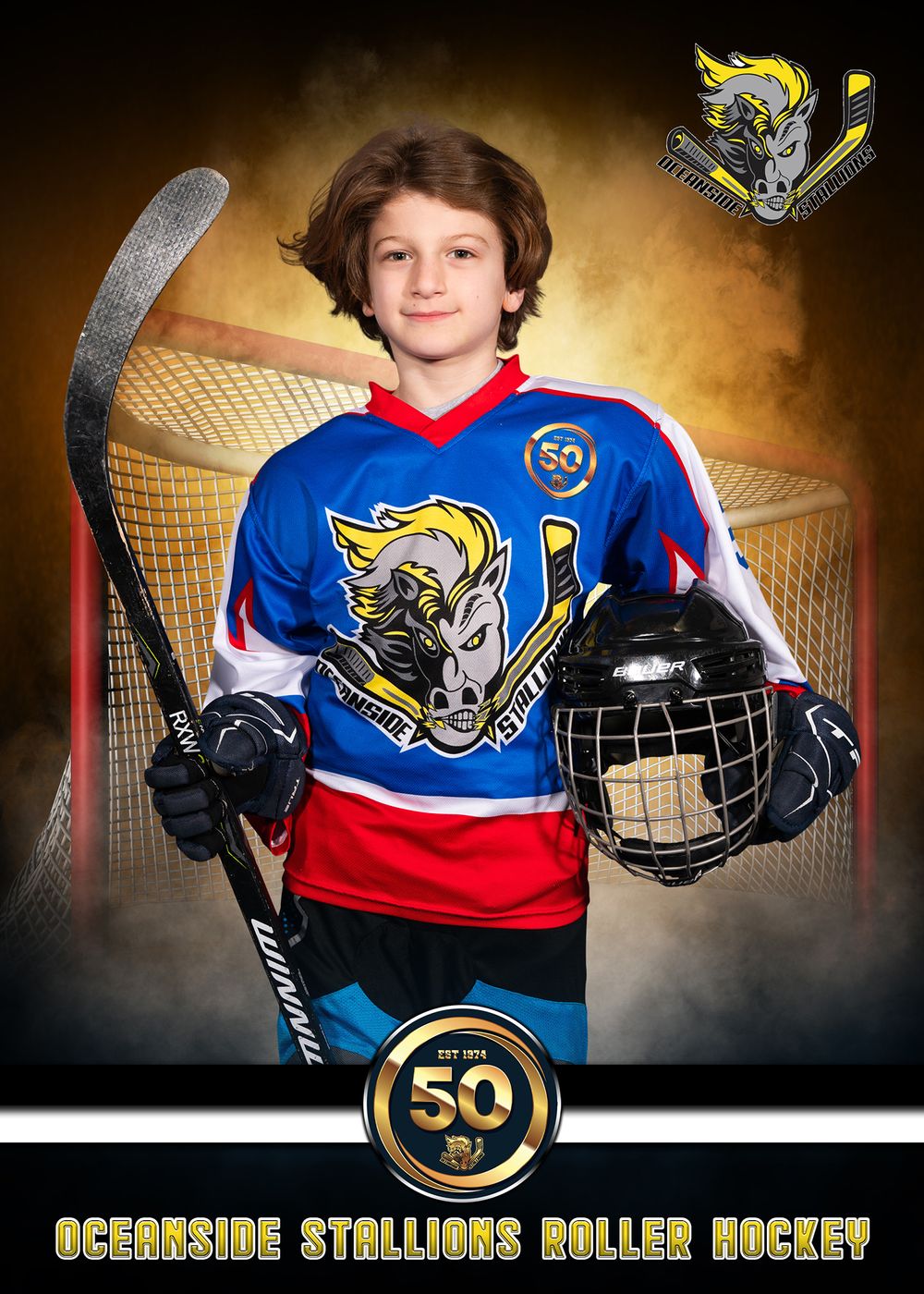Sports League individual, sibling, buddies photography for the Oceanside Stallions Roller Hockey League located in Oceanside, New York.