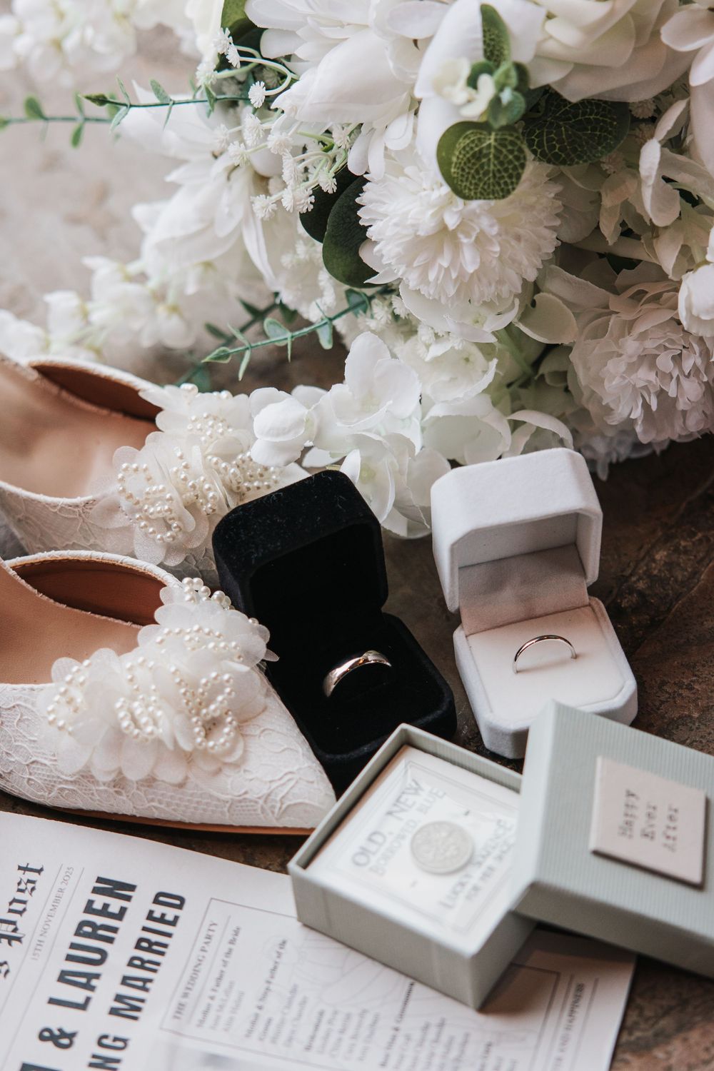 wedding rings and flowers