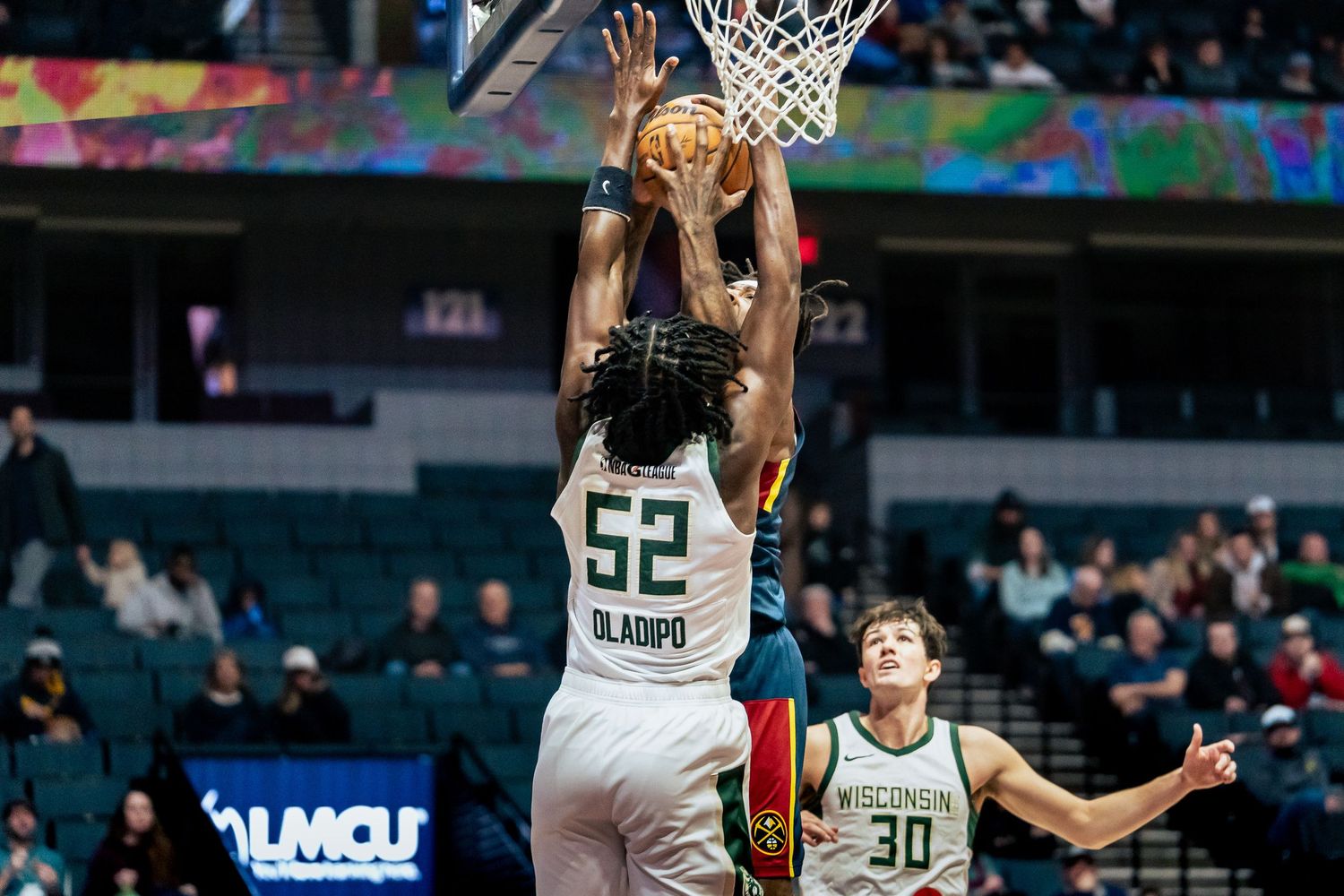 Victor Oladipo block, Grand Rapids Gold v Wisconsin Herd, Van Andel Arena, Grand Rapids MI, 1/11/26