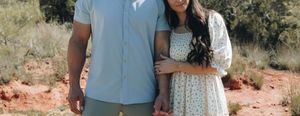Couple posing in Paulo Duro Canyon in Canyon Texas.