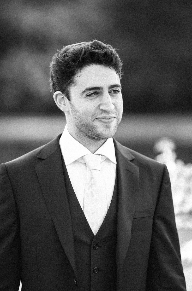 Portrait of the groom before the wedding ceremony at Château Barthélemy