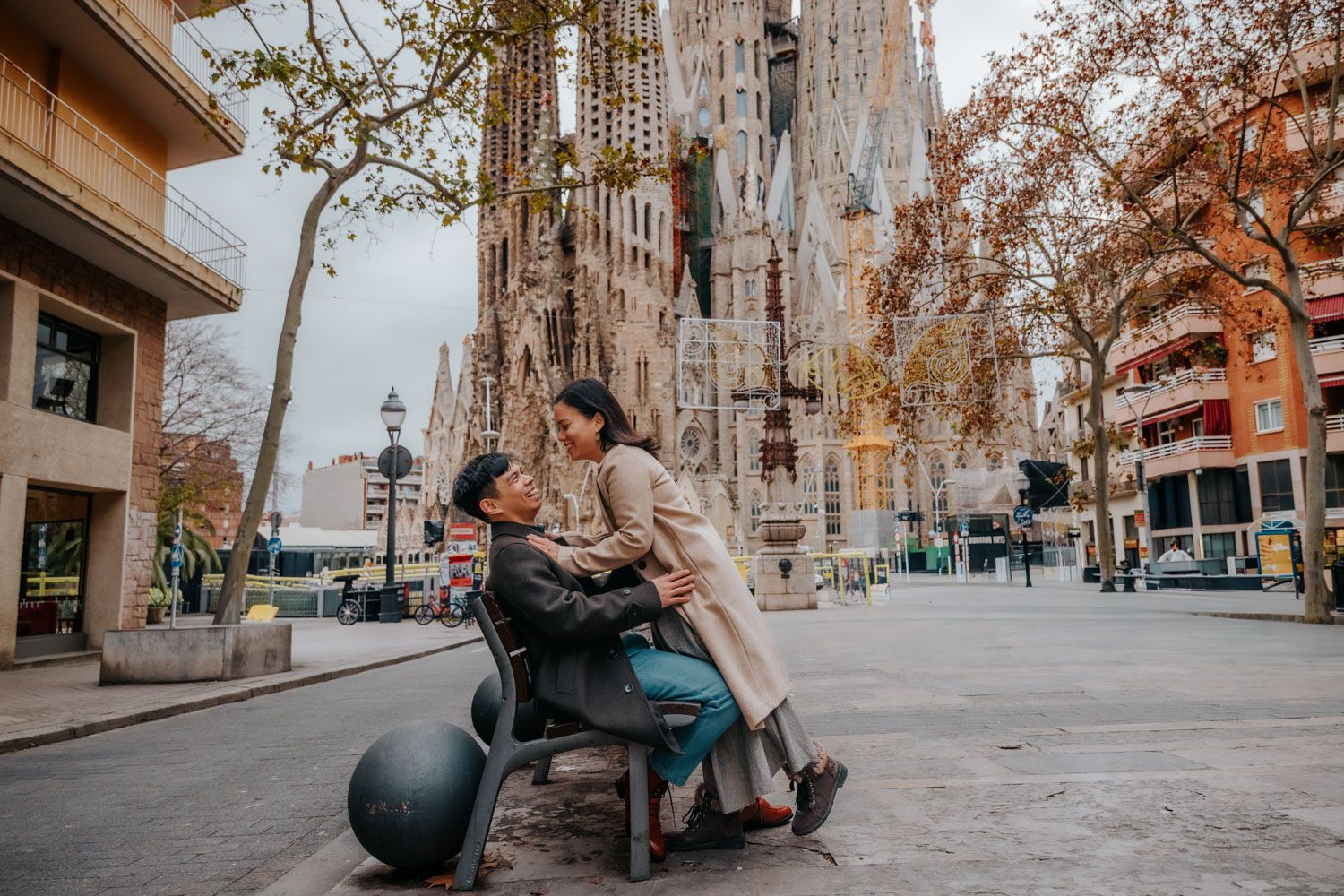 Playful interaction Casa Vicens terrace Barcelona Engagement photoshoot Barcelona BarcelonaLoversPH