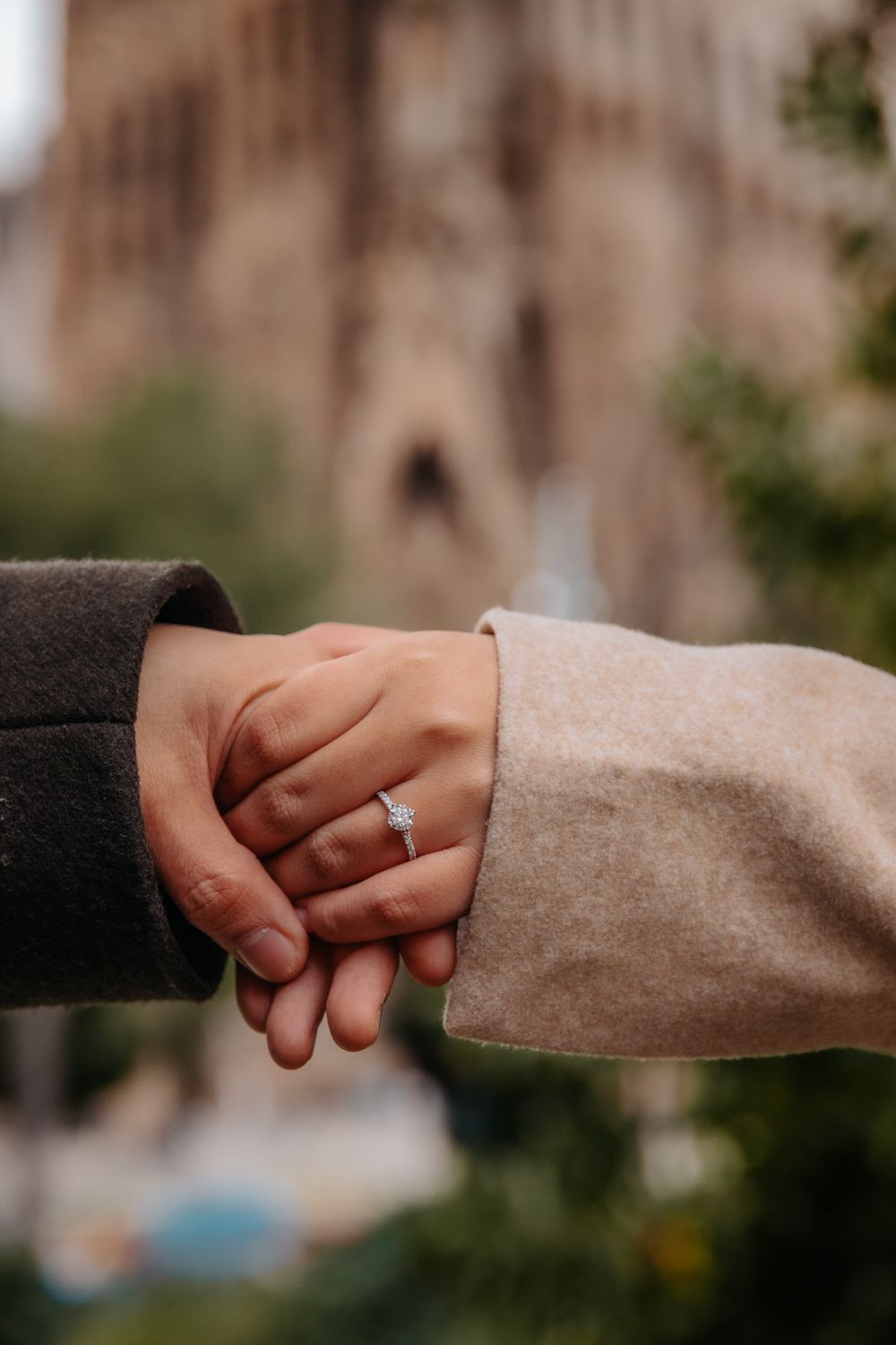 Joyful walk under trees Passeig de Gaudi Engagement photoshoot Barcelona BarcelonaLoversPH