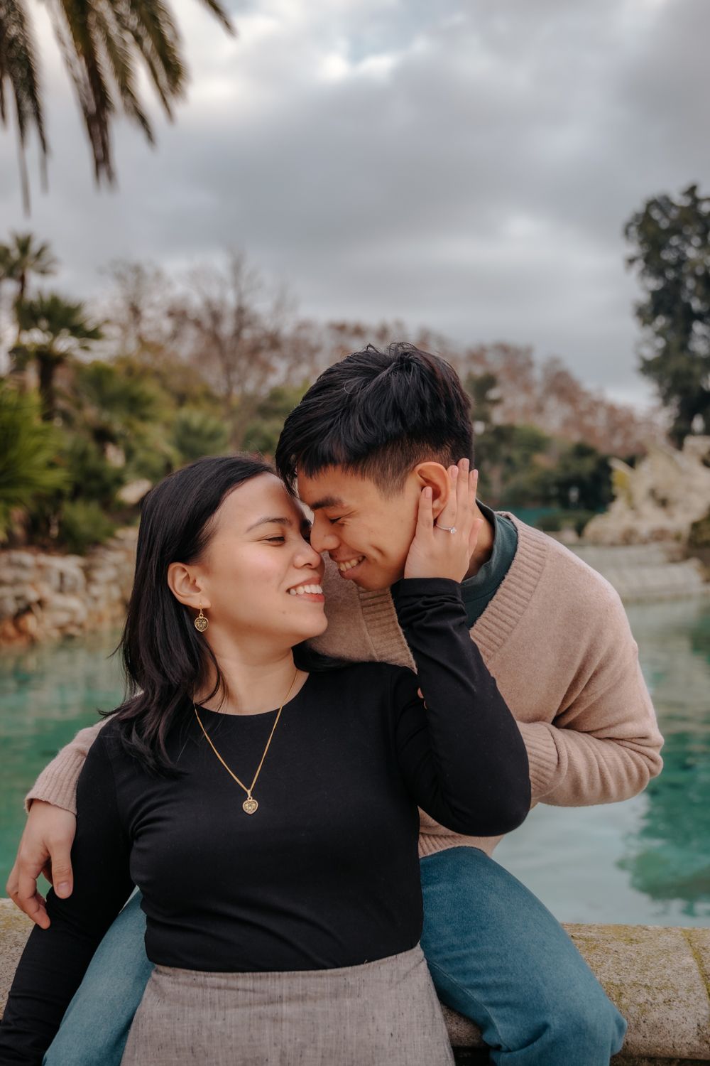 Nervous smile Sagrada Familia gardens Engagement photoshoot Barcelona BarcelonaLoversPH