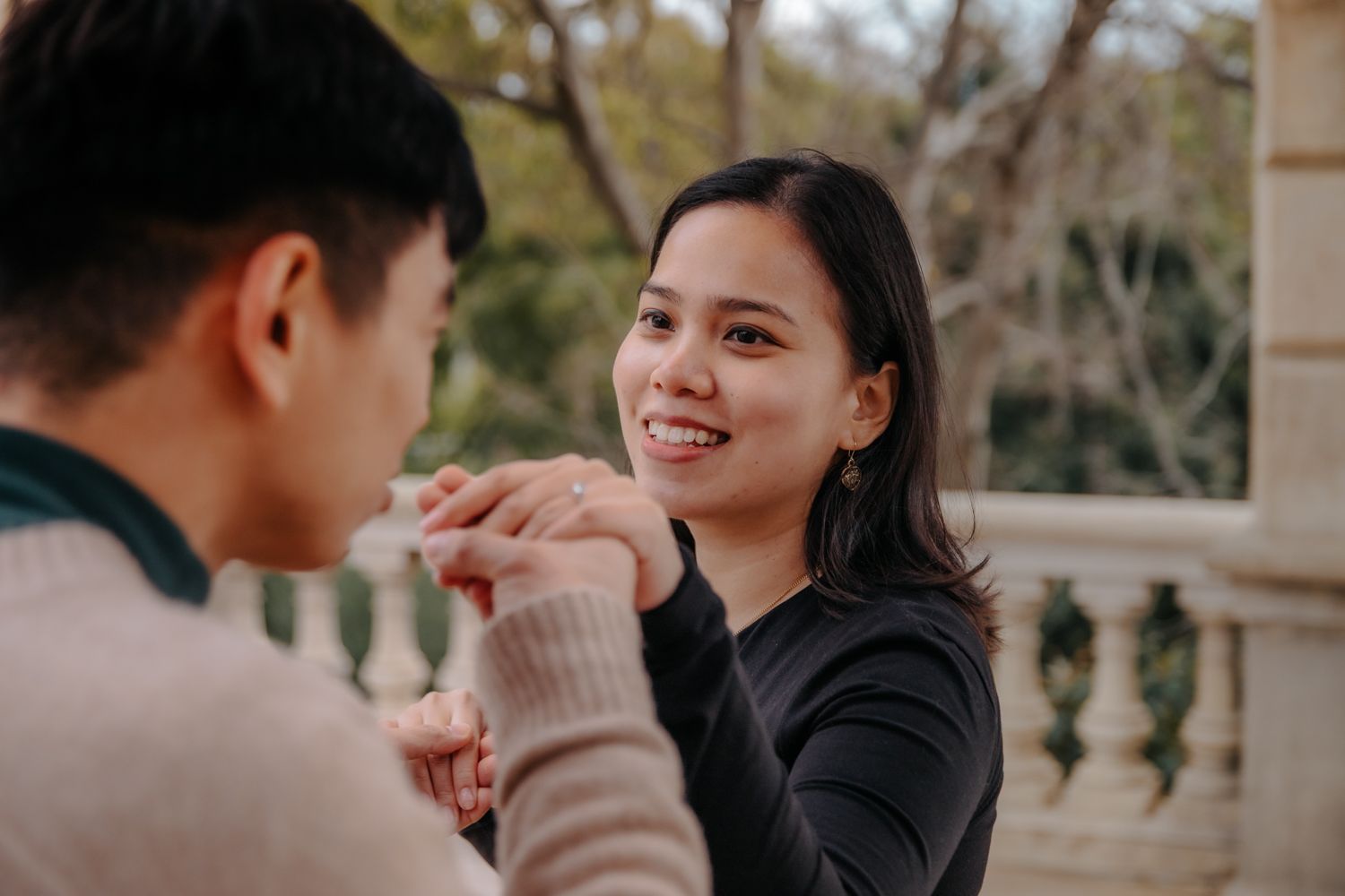 Playful embrace in patterned room Barcelona Engagement photoshoot Barcelona BarcelonaLoversPH